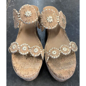 Jack Rodgers Lauren Neutral Cork Gold Stitched Wedge Heels Sandals Size 11 11m